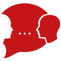 Symbol dwóch osób w rozmowie z dymkiem.